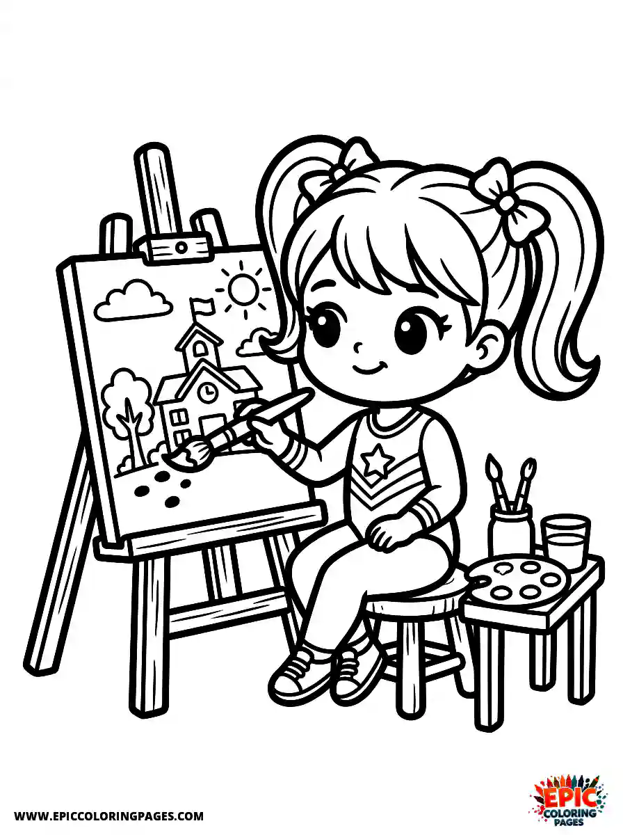 Gymnast Girl Gymnast girl chibi style painting on a canvas with a brush