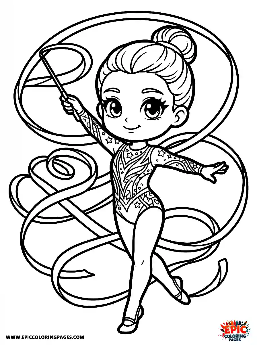 Gymnast Girl Gymnast girl chibi style twirling a rhythmic ribbon