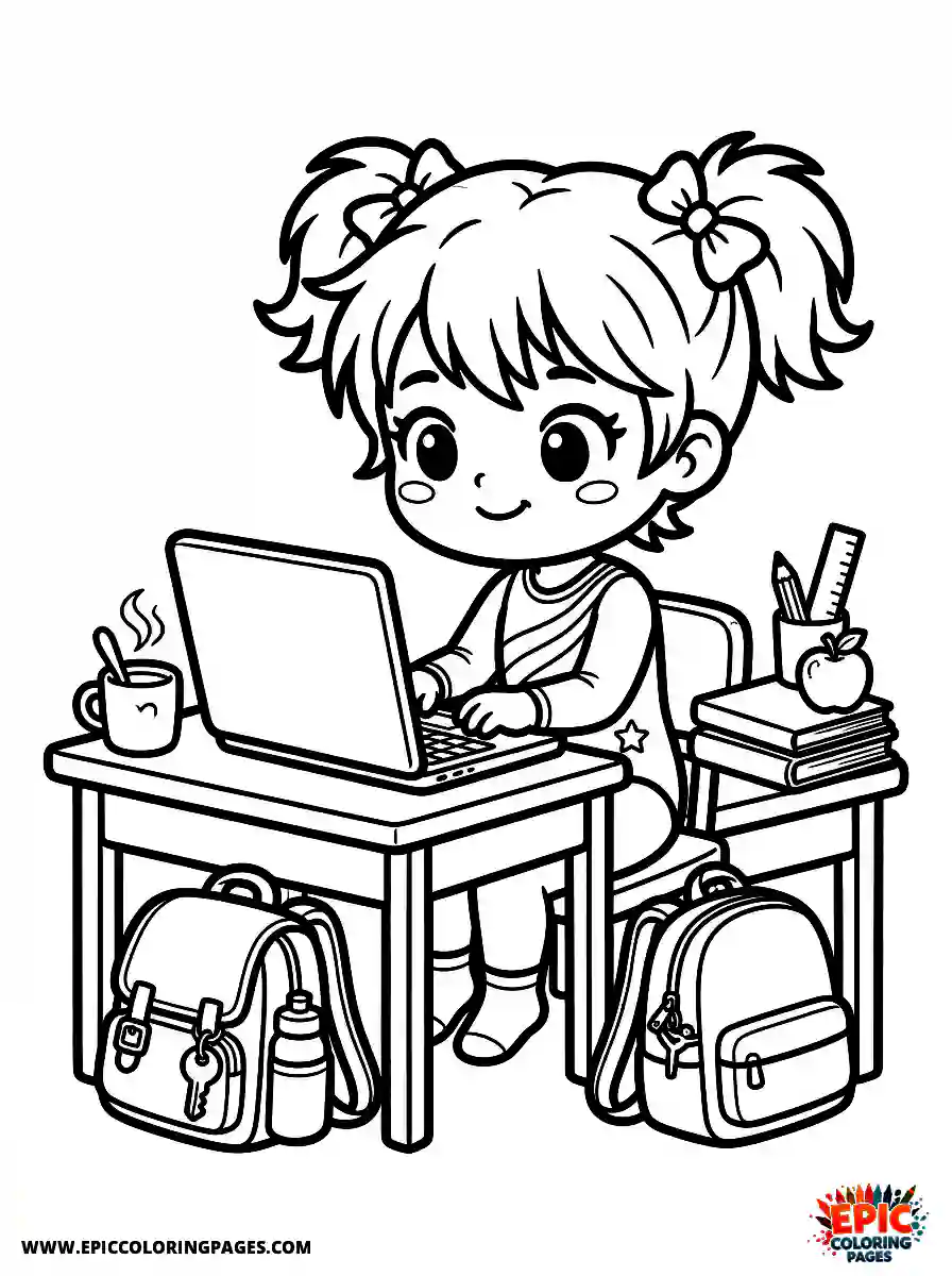 Gymnast Girl Gymnast girl chibi style typing on a laptop with a mug