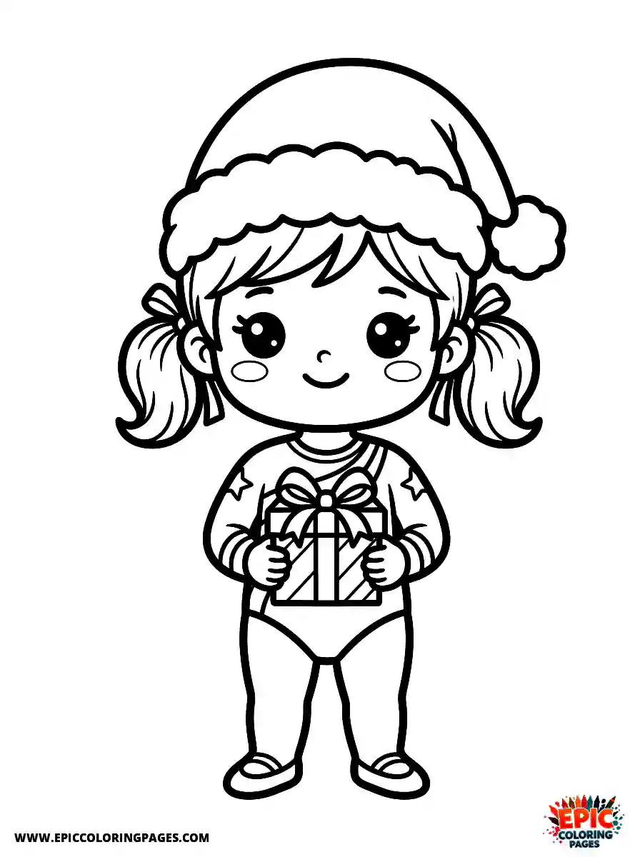 Gymnast Girl Gymnast girl chibi style wearing a santa hat holding a gift box