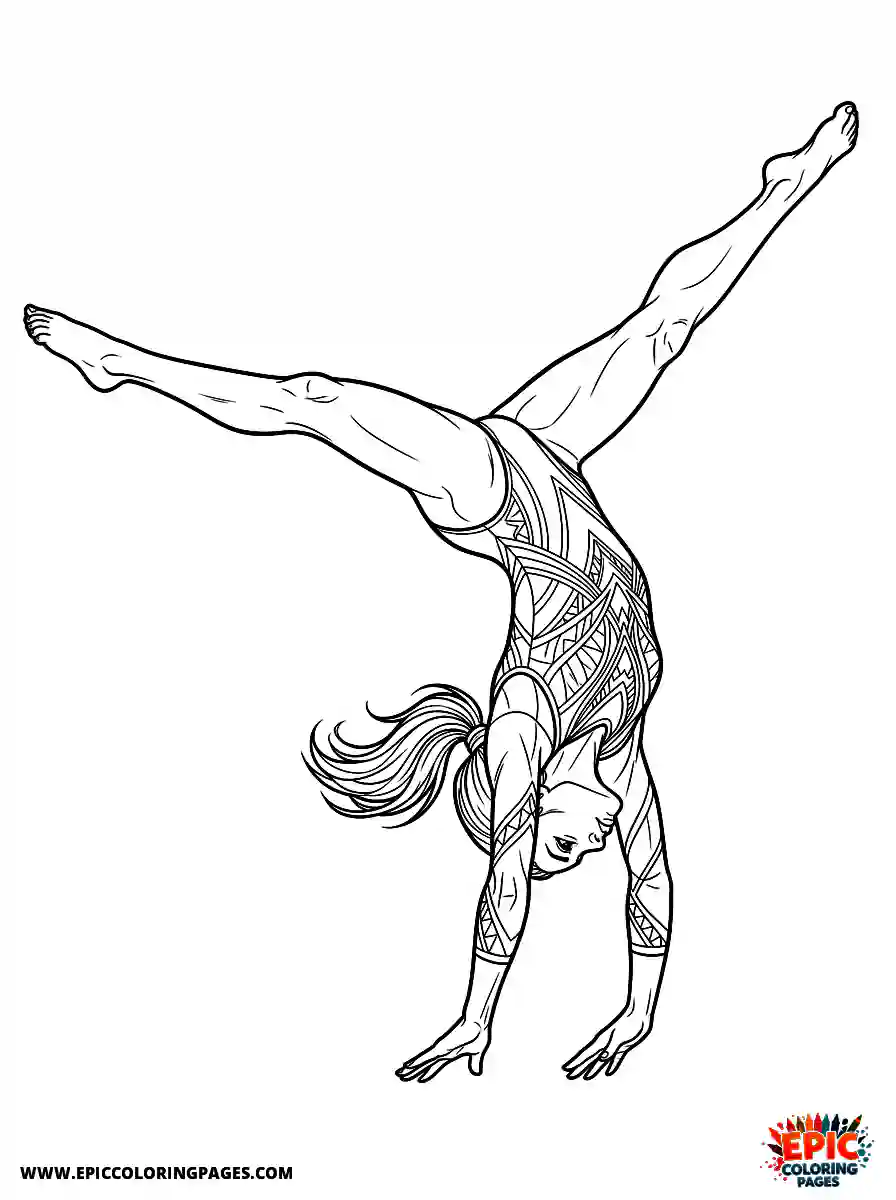 Gymnast Girl Gymnast girl comic strip style doing a cartwheel in mid air