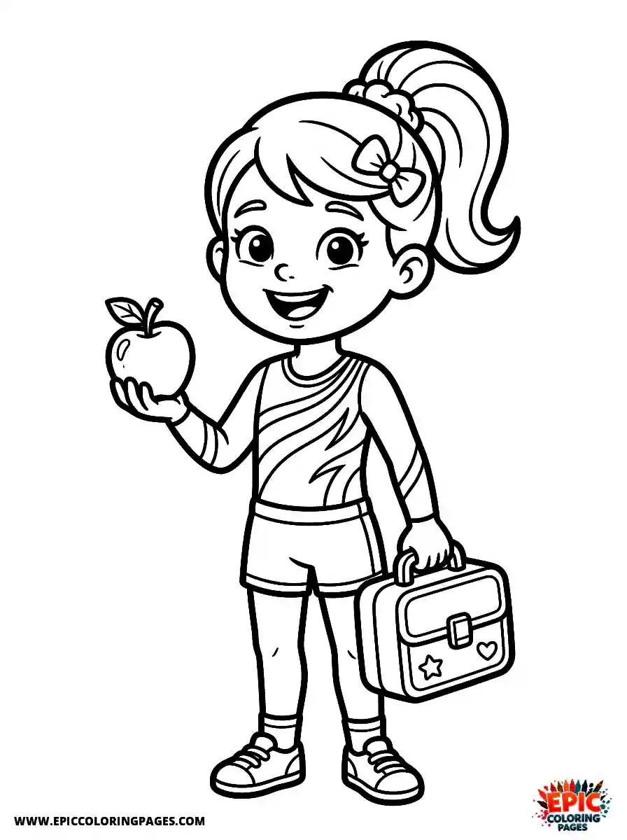 Gymnast Girl Gymnast girl comic strip style holding an apple and a lunchbox