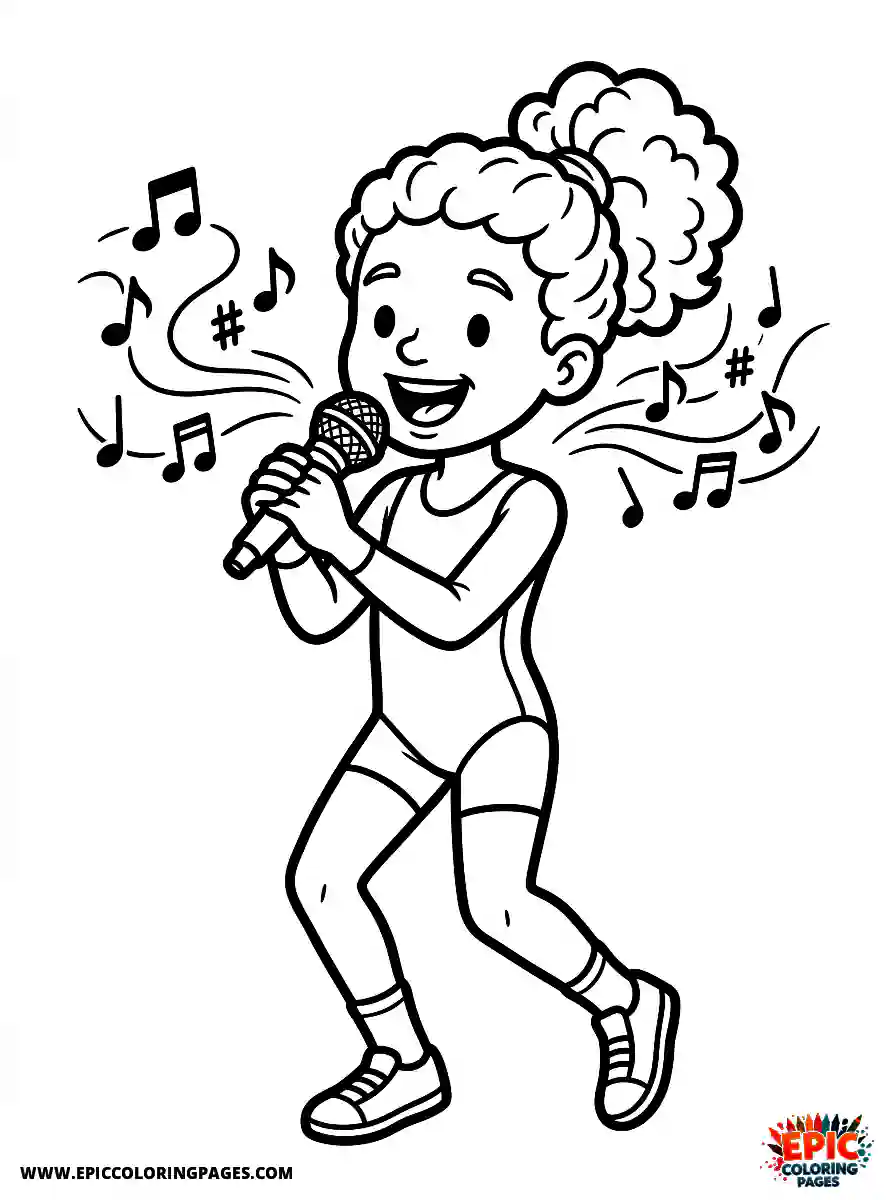 Gymnast Girl Gymnast girl comic strip style singing into a microphone with musical notes