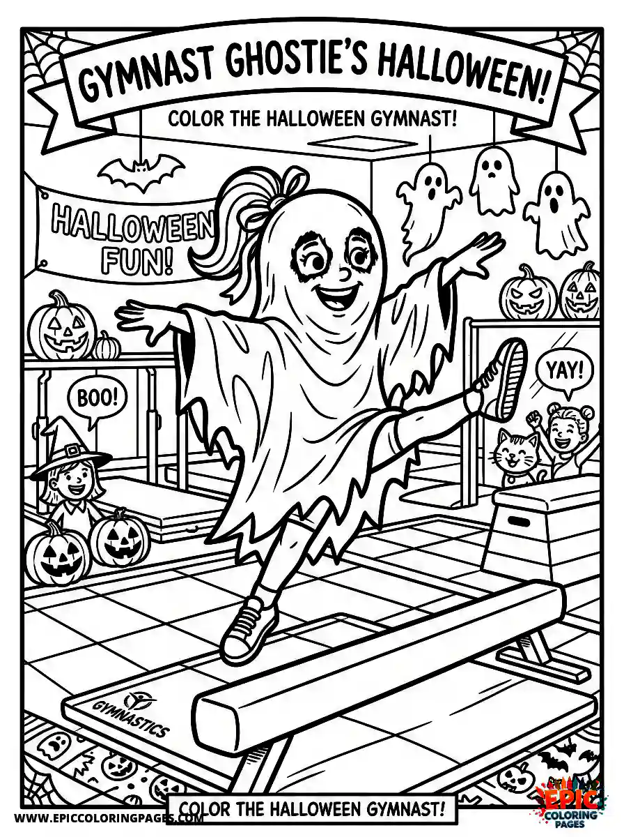 Gymnast Girl Gymnast girl comic strip style wearing a spooky ghost bedsheet