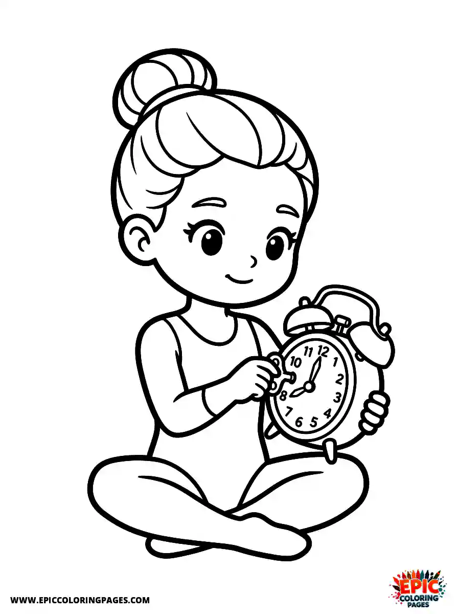 Gymnast Girl Gymnast girl cute style setting an alarm clock with bells