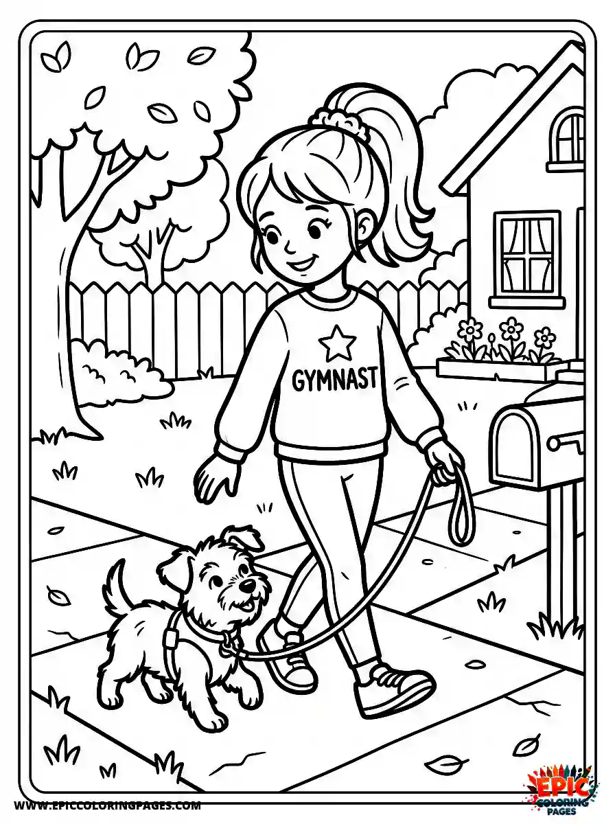 Gymnast Girl Gymnast girl cute style walking a cute puppy on a leash