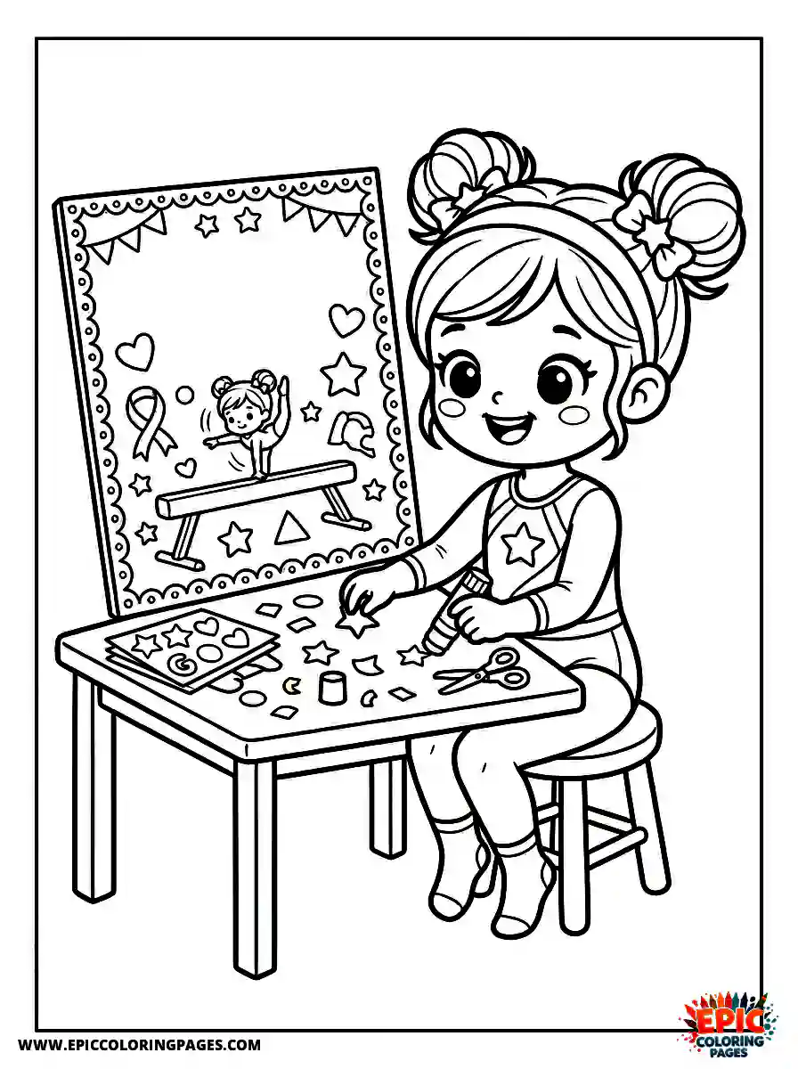 Gymnast Girl Gymnast girl kawaii style gluing shapes on a poster board
