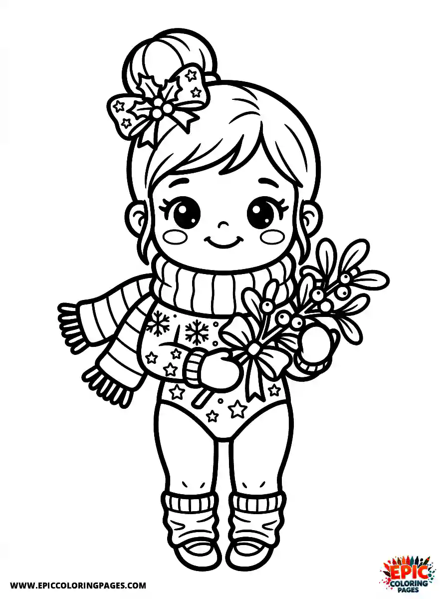 Gymnast Girl Gymnast girl kawaii style holding a mistletoe branch wearing a scarf