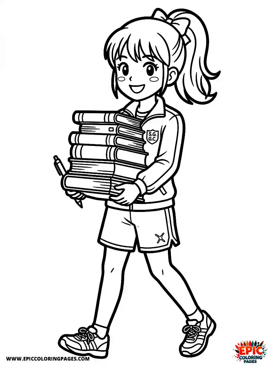 Gymnast Girl Gymnast girl manga style carrying stacked books and a pen