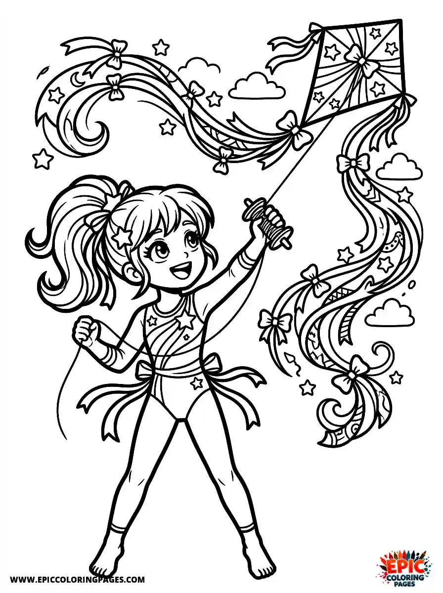 Gymnast Girl Gymnast girl manga style flying a kite with a long tail
