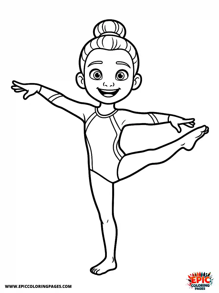 Gymnast Girl Gymnast girl pixar style balancing on one leg with a big smile