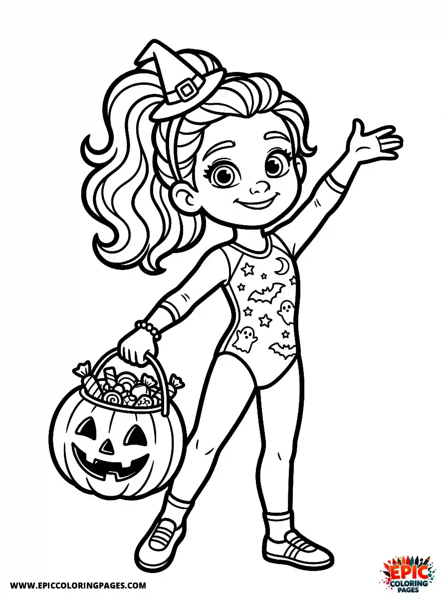 Gymnast Girl Gymnast girl pixar style carrying a trick or treat candy bucket