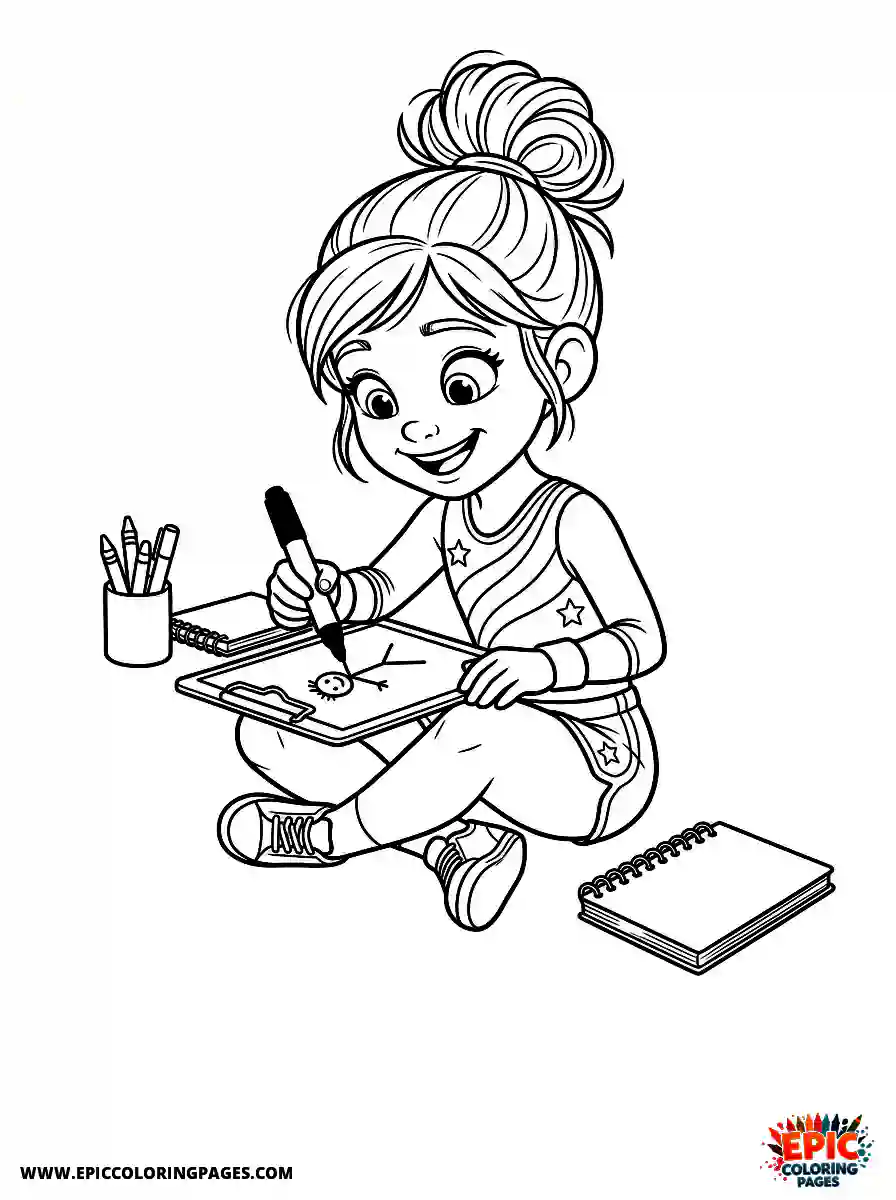 Gymnast Girl Gymnast girl pixar style drawing on a clipboard with a marker