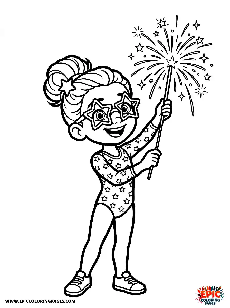 Gymnast Girl Gymnast girl pixar style holding a sparkler wearing star glasses