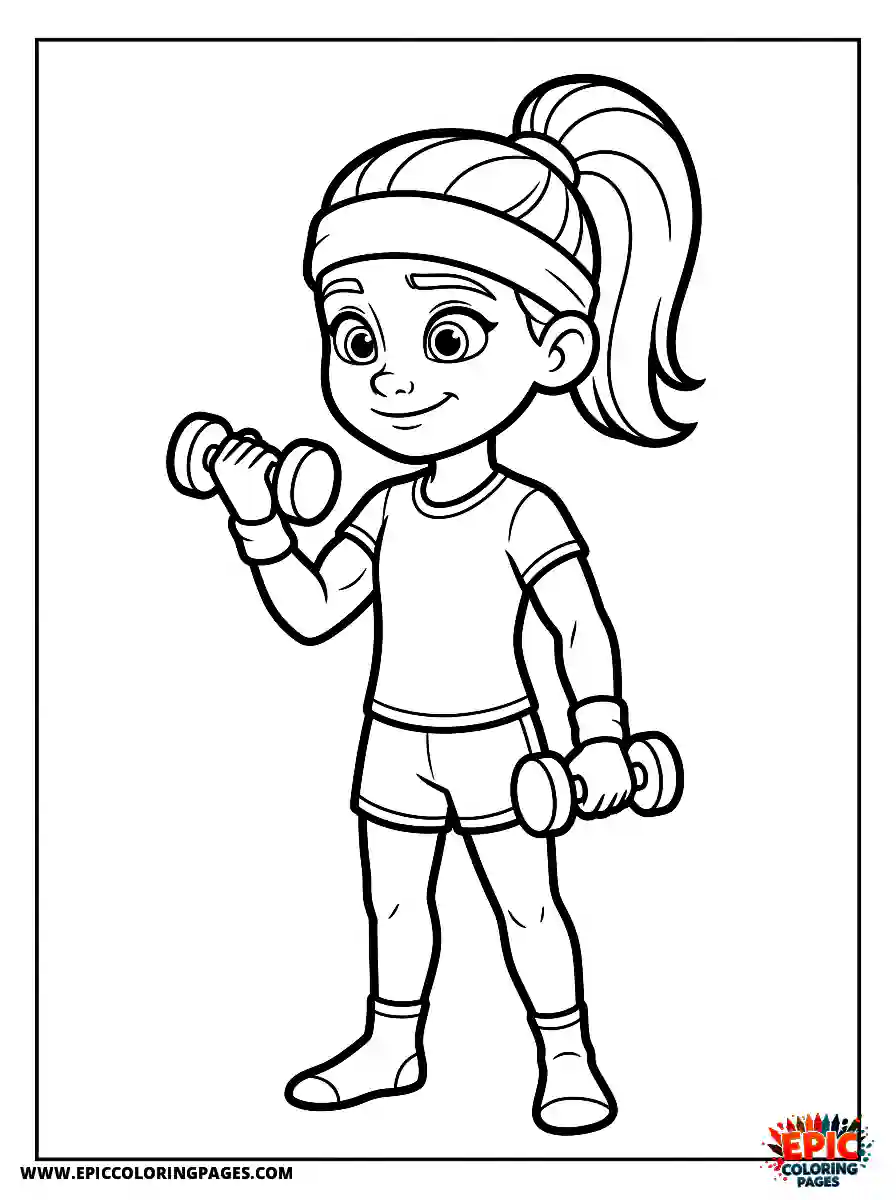 Gymnast Girl Gymnast girl pixar style lifting small dumbbells with sweatbands