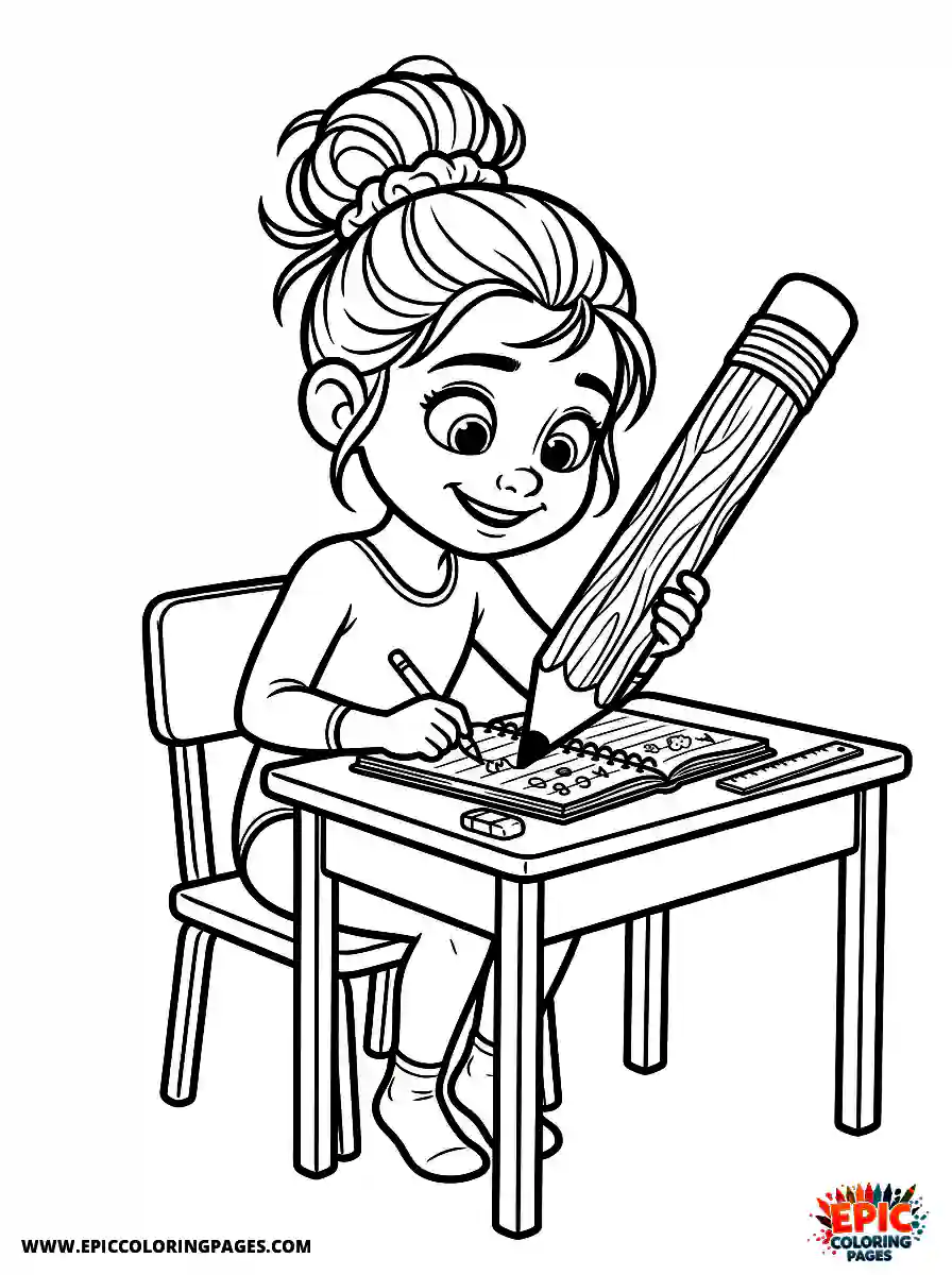 Gymnast Girl Gymnast girl pixar style writing in a notebook with a giant pencil