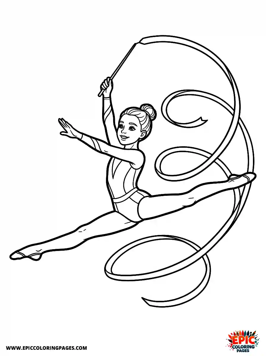 Gymnast Girl Gymnast girl realistic doing a split leap with a rhythmic ribbon