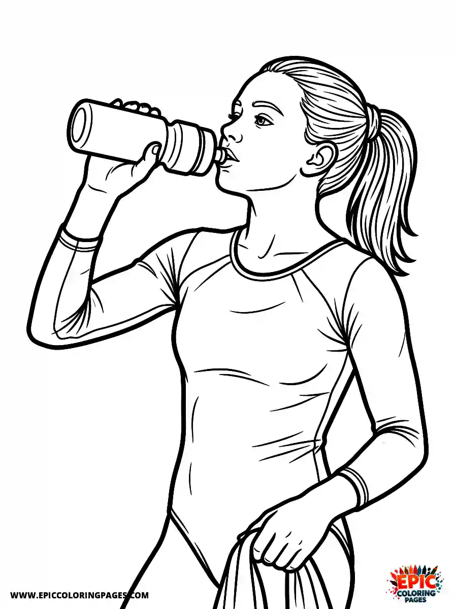 Gymnast Girl Gymnast girl realistic drinking a refreshing sports drink from a bottle