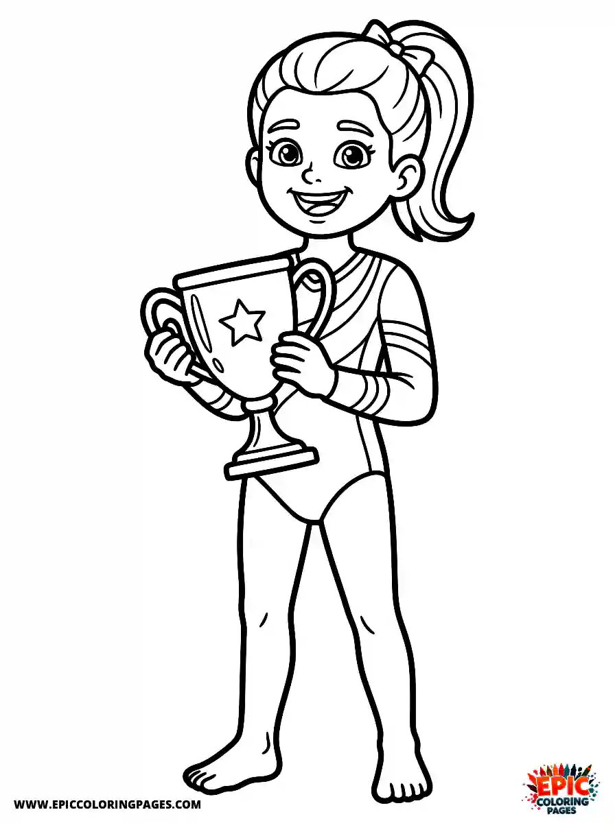 Gymnast Girl Gymnast girl realistic holding a gold cup trophy with a big smile
