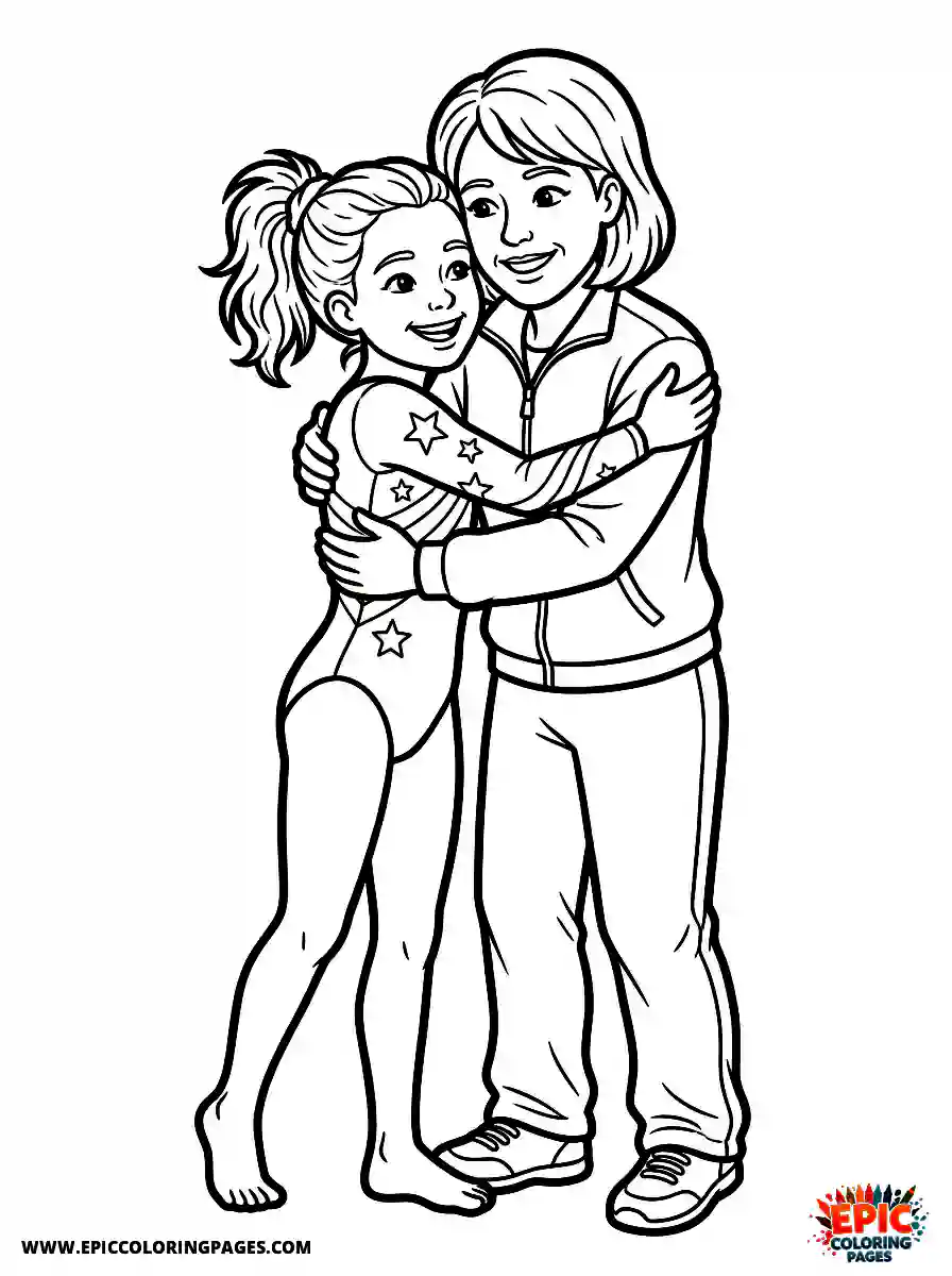 Gymnast Girl Gymnast girl realistic hugging her coach after a great routine