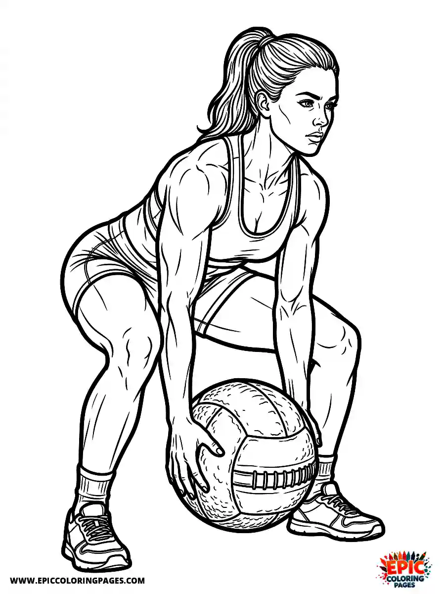 Gymnast Girl Gymnast girl realistic lifting a heavy medicine ball for strength