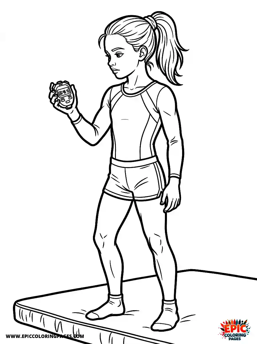 Gymnast Girl Gymnast girl realistic looking at a digital stopwatch in her hand