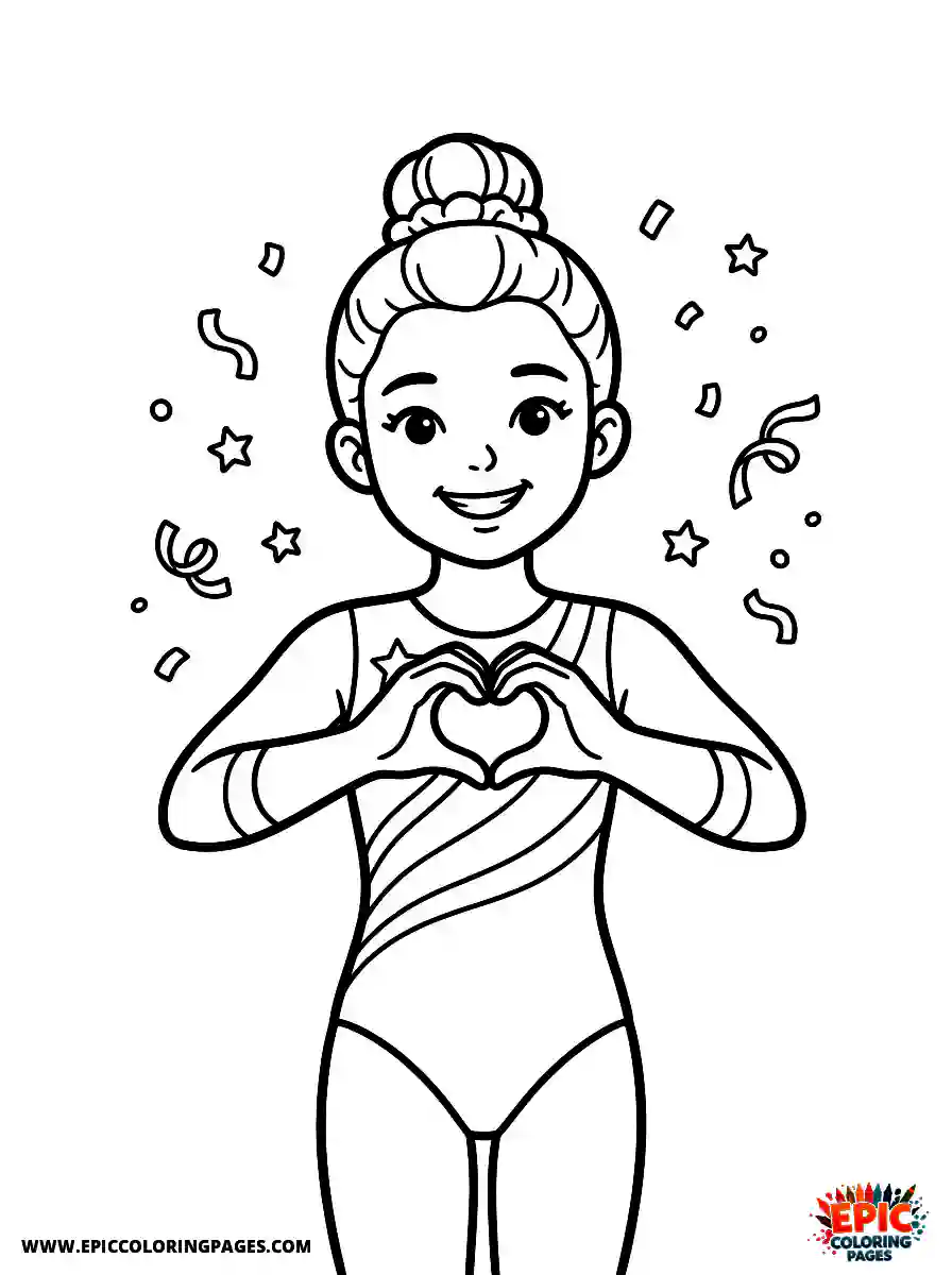 Gymnast Girl Gymnast girl realistic making a heart shape with her hands to the audience