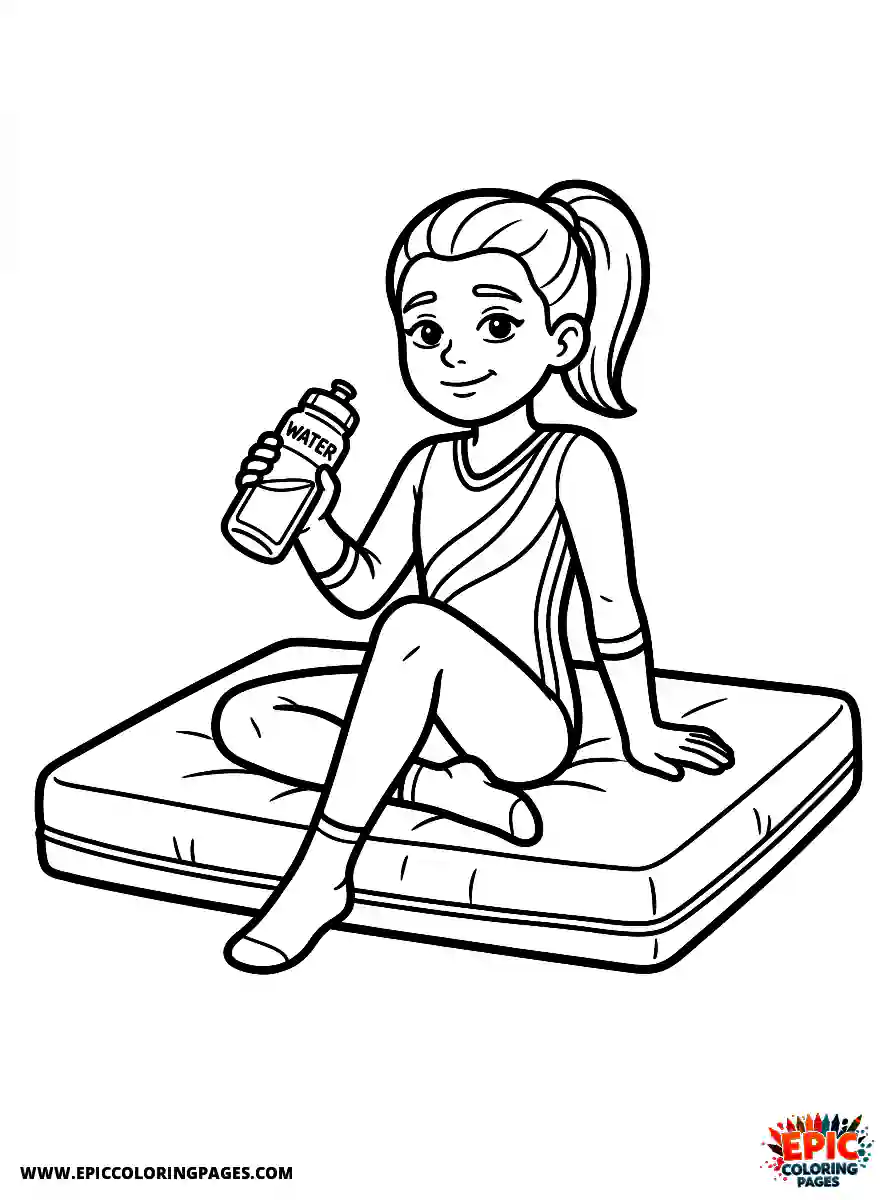 Gymnast Girl Gymnast girl realistic resting on a gym mat with a water bottle