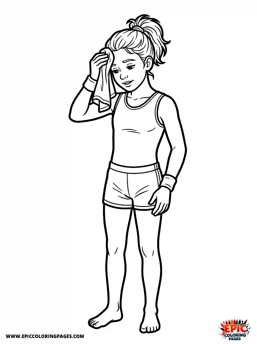 Gymnast Girl Gymnast girl realistic wiping sweat from her forehead with a towel