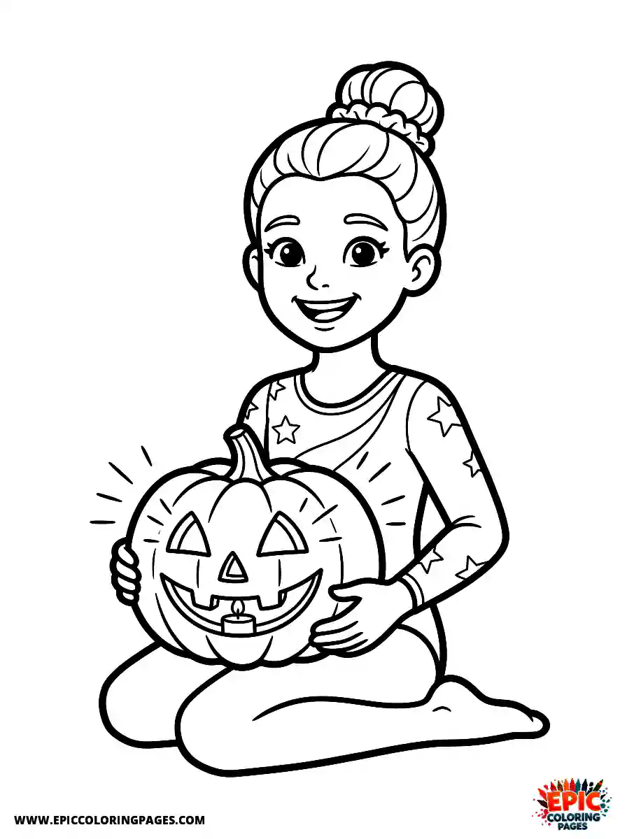Gymnast Girl Gymnast girl style holding a carved pumpkin with a candle