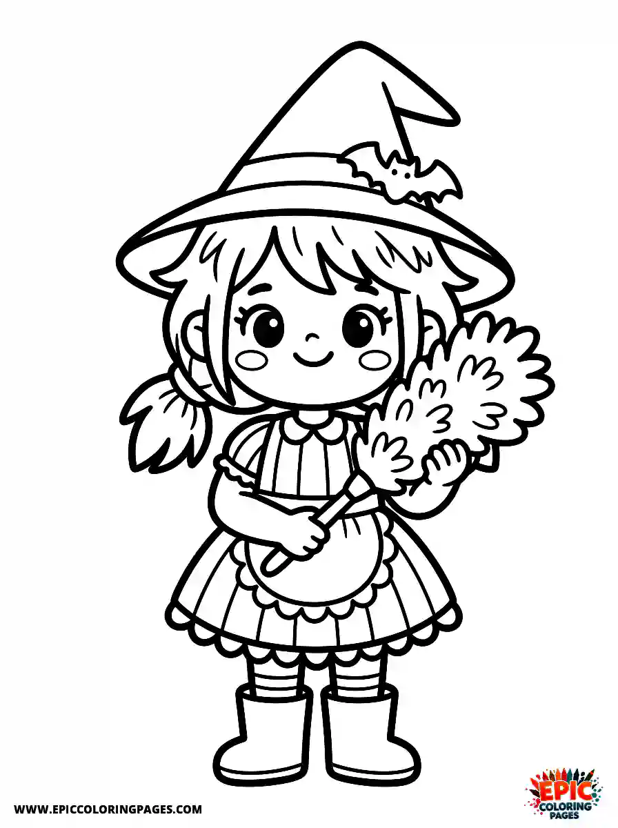 Halloween Girl Halloween girl kawaii style holding a fluffy duster