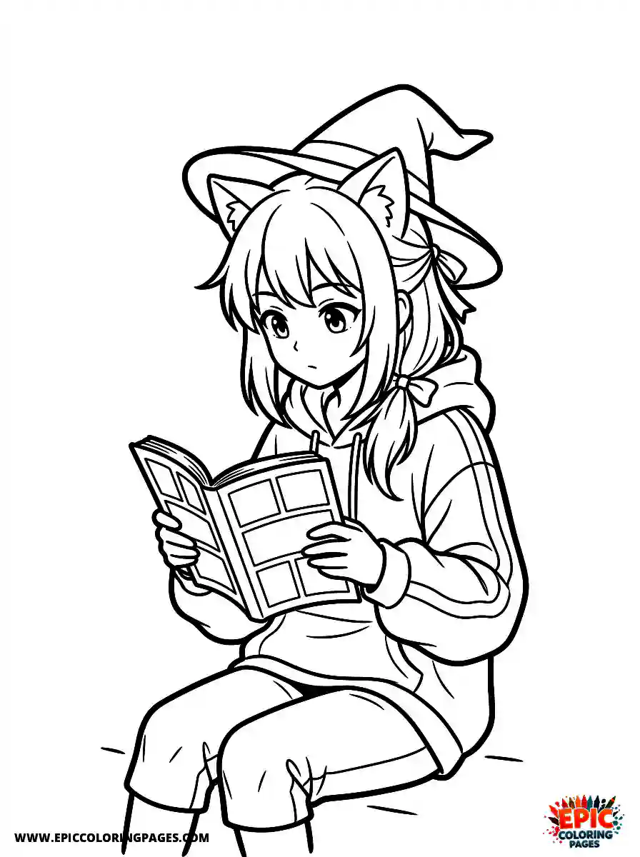 Halloween Girl Halloween girl manga style reading a comic book