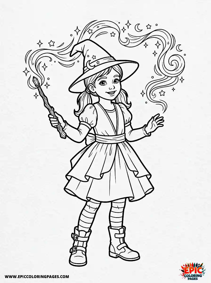 Halloween Girl Halloween girl realistic casting a magical illusion holding a realistic wand