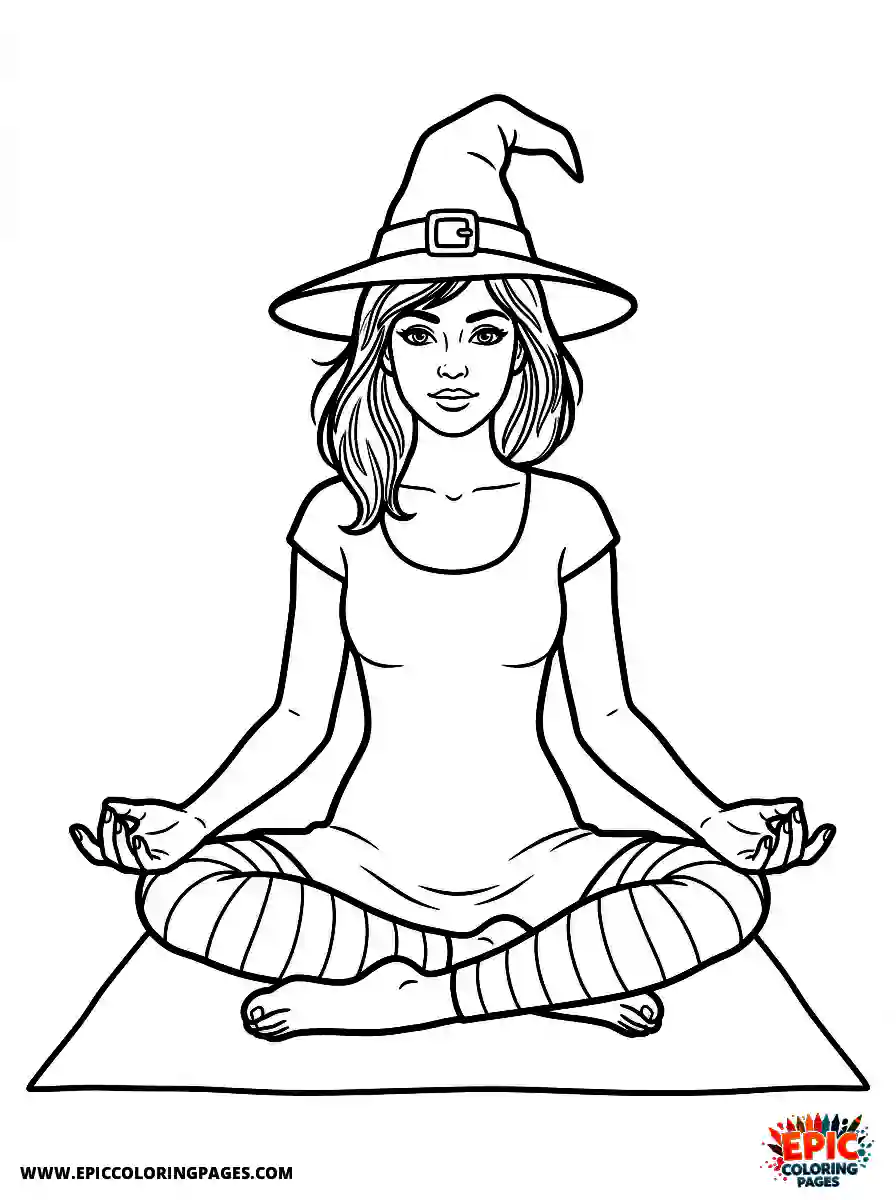 Halloween Girl Halloween girl realistic practicing yoga stretches fitness routine sitting in lotus position