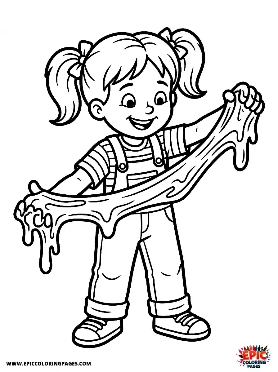 Happy Girl Happy girl cartoon style playing with gooey slime stretching it