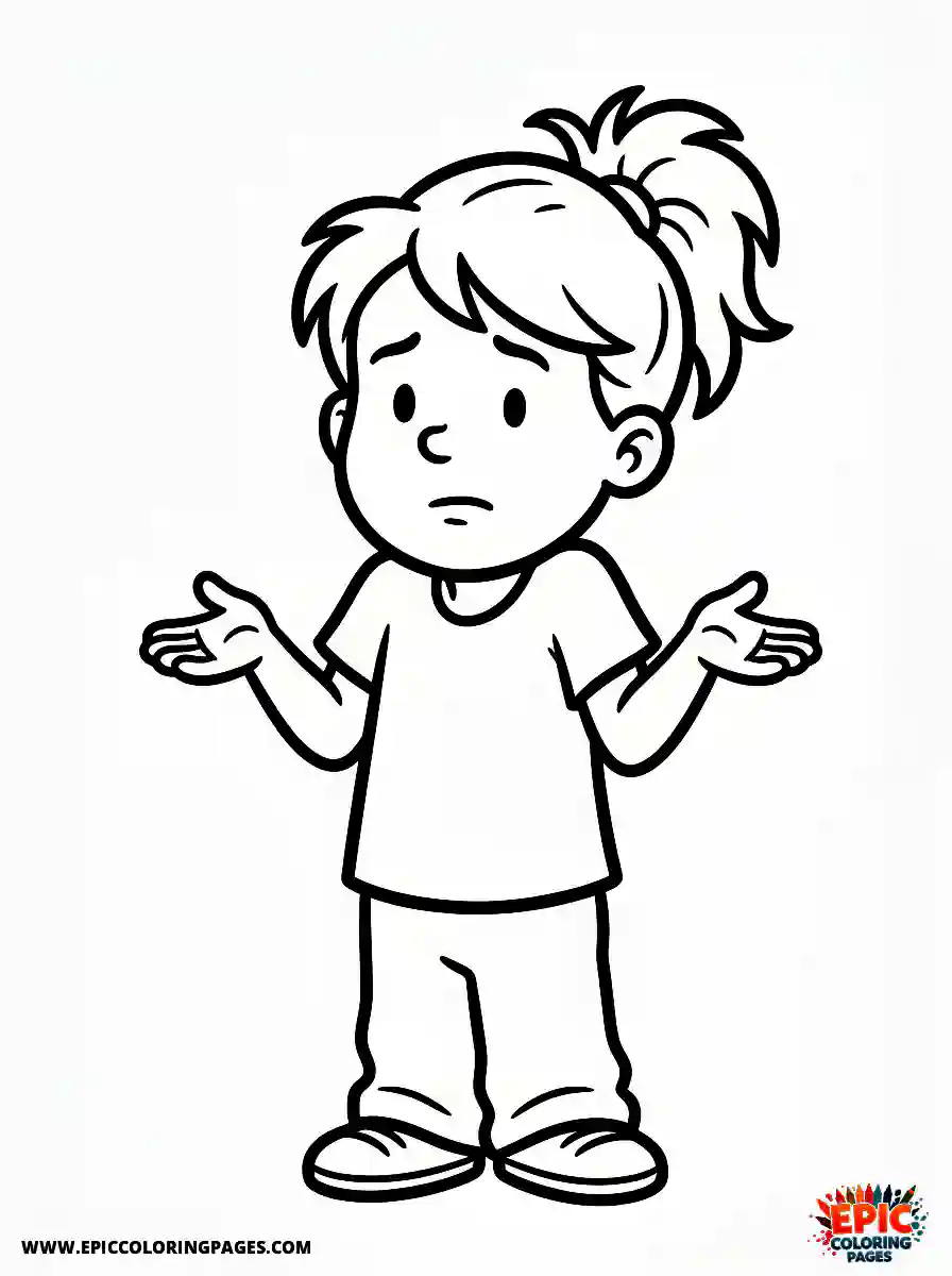 Happy Girl Happy girl comic strip style shrugging shoulders lightly looking confused
