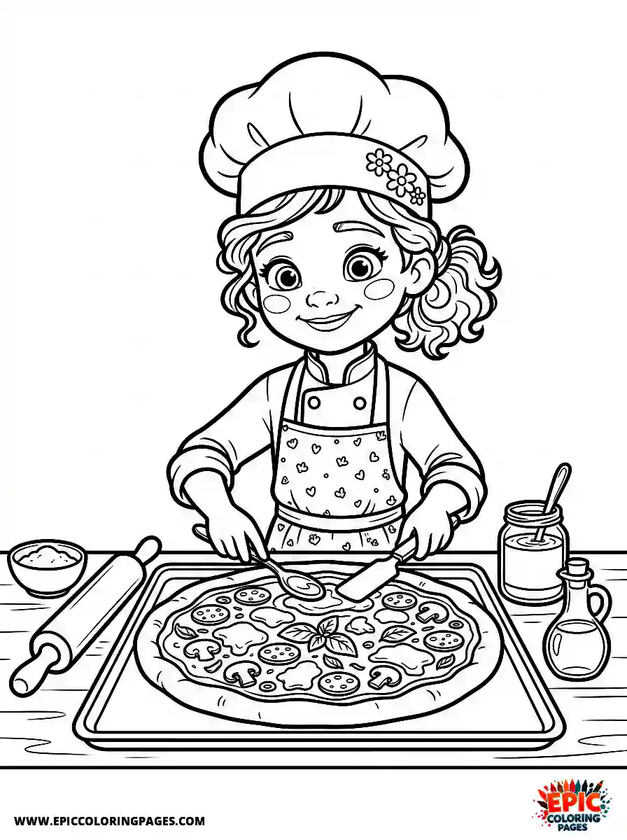 Pixar Style Girl Pixar style girl as a chef baking a delicious pizza
