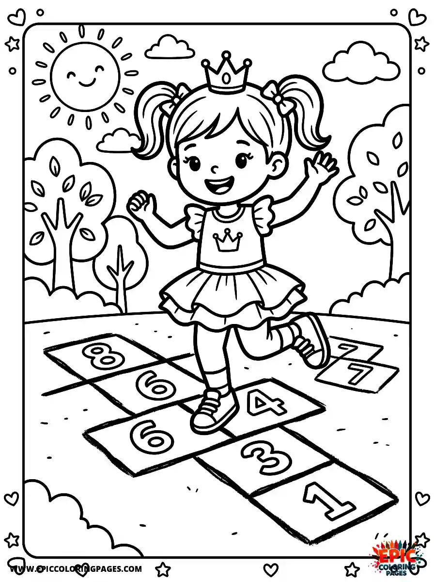 Princess Girl Princess girl playing hopscotch jumping cheerfully