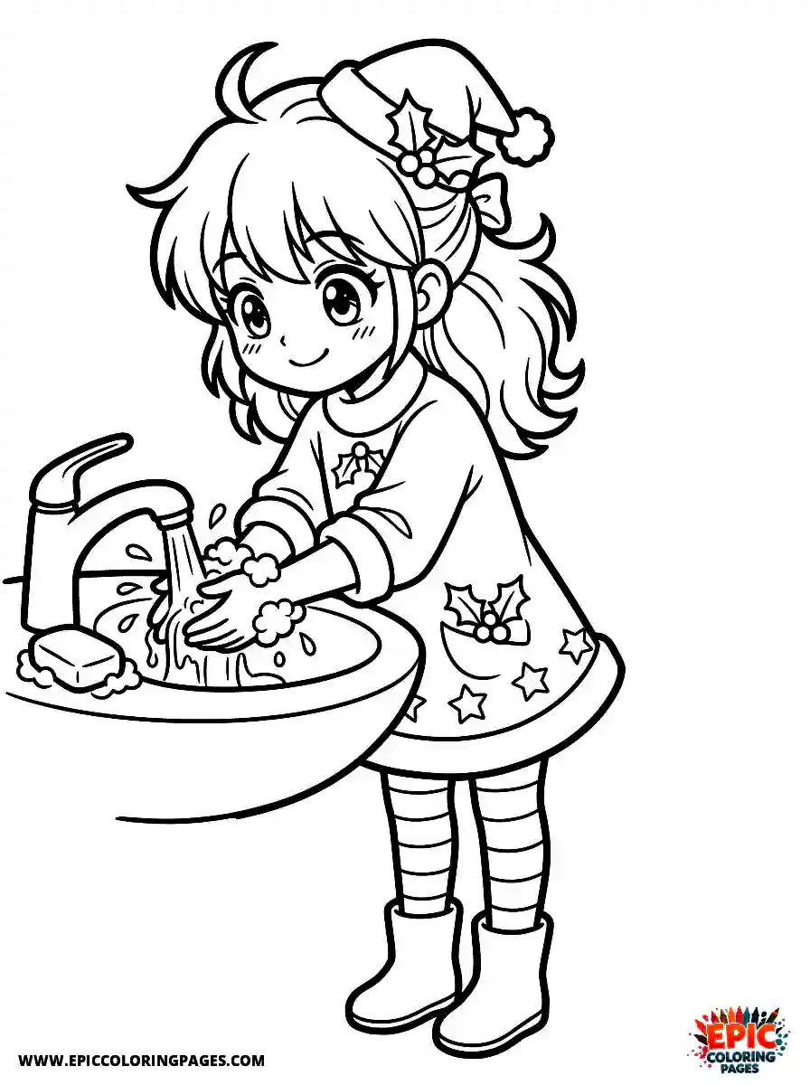 Christmas Girl Simple Christmas girl manga style washing her hands