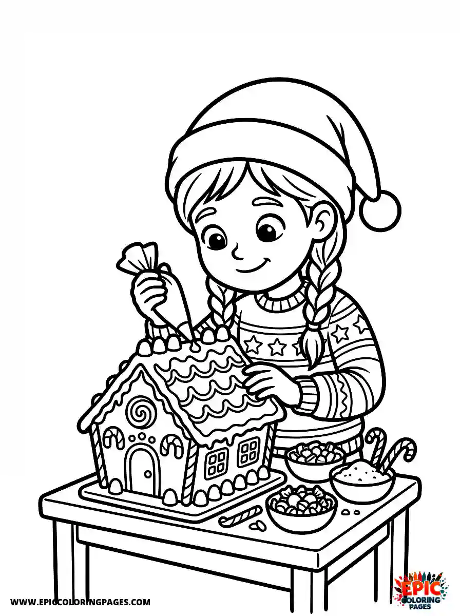 Christmas Girl Simple Christmas girl style decorating a gingerbread house
