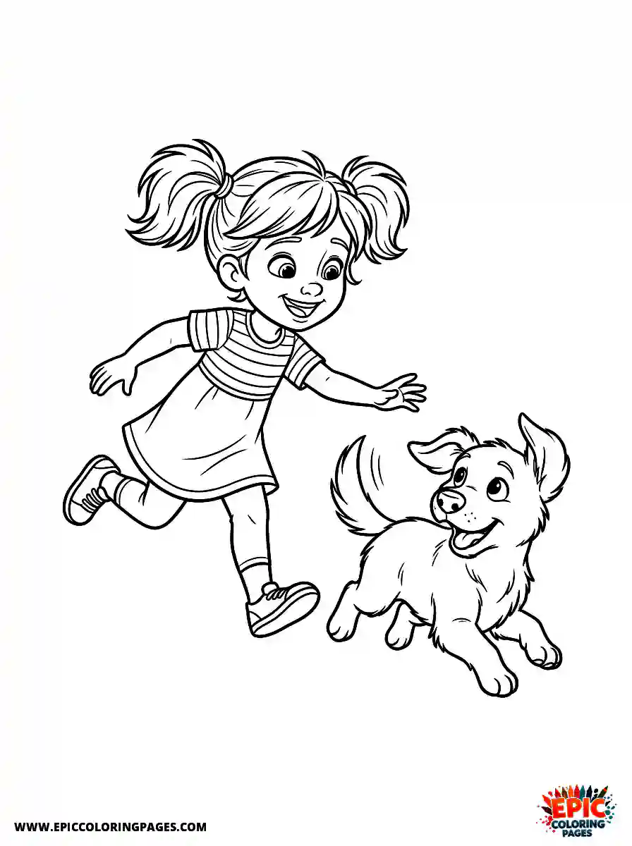 Pixar Style Girl Simple Pixar style girl playing tag with a puppy in the garden