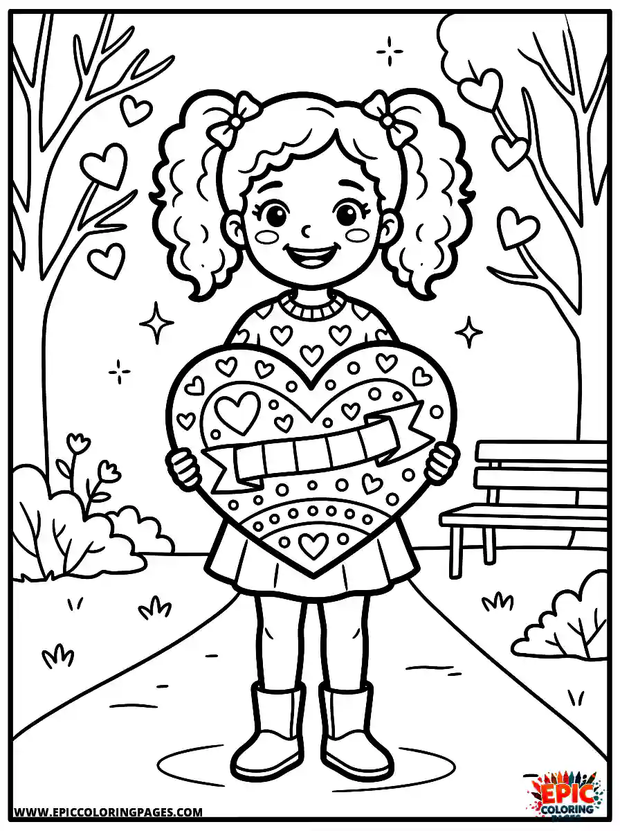 American Girl Simple american girl comic strip style holding a big heart