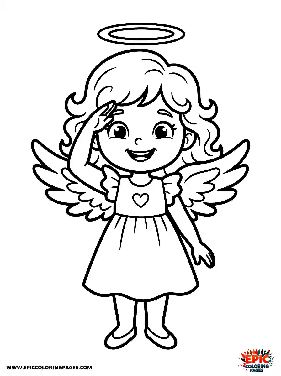 Angel Girl Simple angel girl cartoon style playfully saluting with one hand