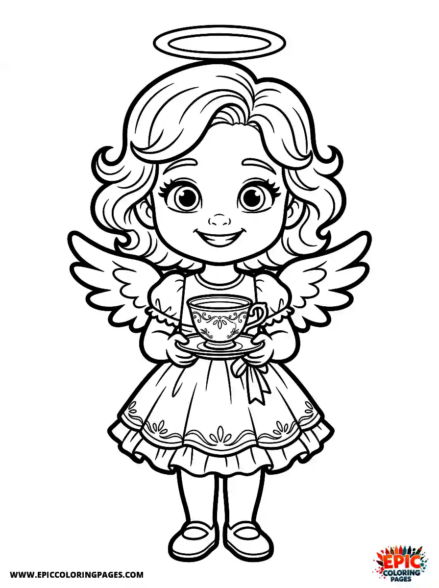 Angel Girl Simple angel girl pixar style holding a delicate porcelain teacup