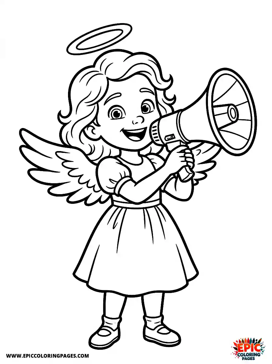 Angel Girl Simple angel girl pixar style holding a loud plastic megaphone