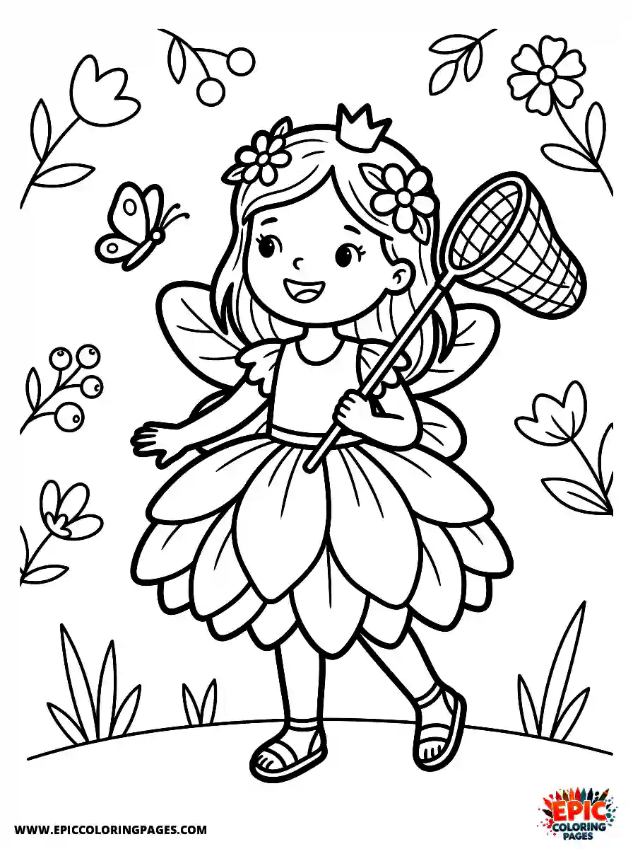 Birthday Girl Simple birthday girl as garden fairy flower petal skirt and butterfly net