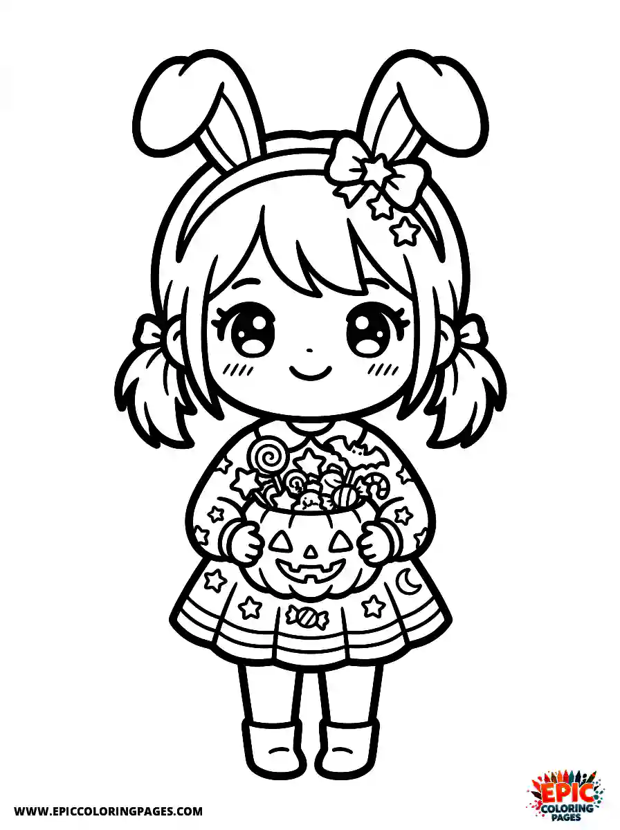 Birthday Girl Simple birthday girl chibi style girl wearing bunny ears holding candy basket with stars