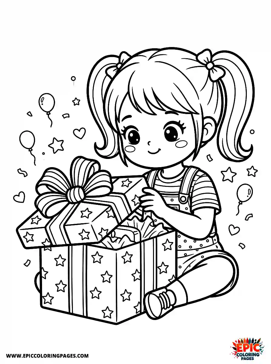 Birthday Girl Simple birthday girl kawaii style girl opening present box ribbon and bow on top