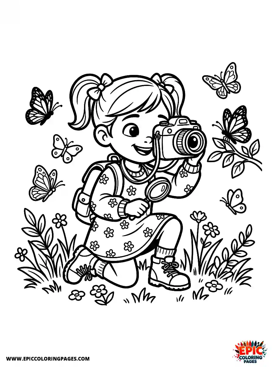 Birthday Girl Simple birthday girl pixar style girl photographing butterflies nature camera and magnifying glass