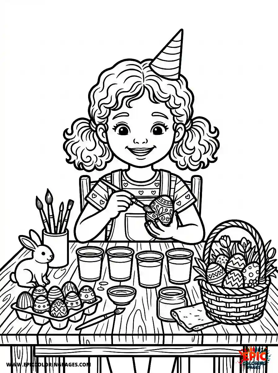 Birthday Girl Simple birthday girl realistic girl painting easter eggs dye cups and brush in hand